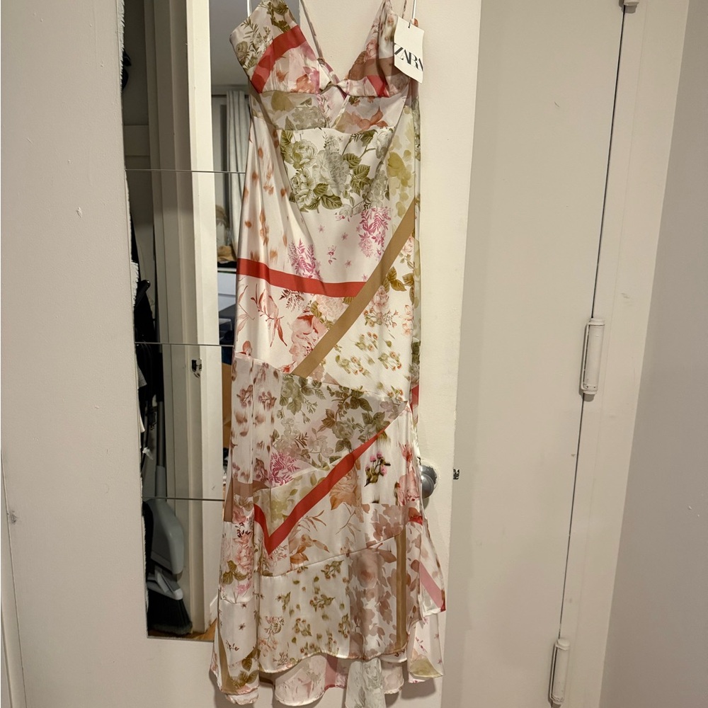 Zara Cream and White Maxi Sundress Sleeveless